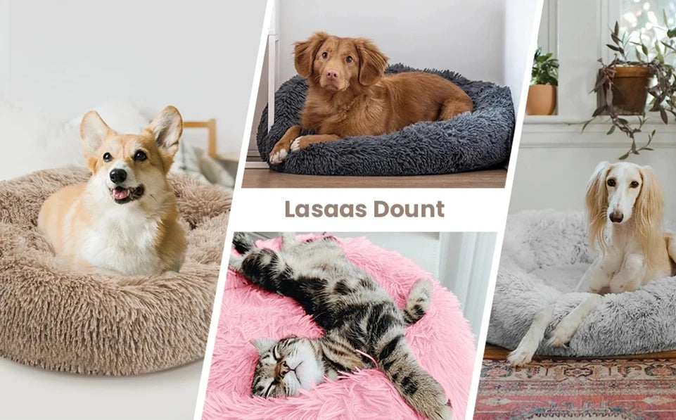 Round Plush Pet Bed – 40–90cm Super Soft Dog & Cat Bed, Winter Warm Sleeping Nest