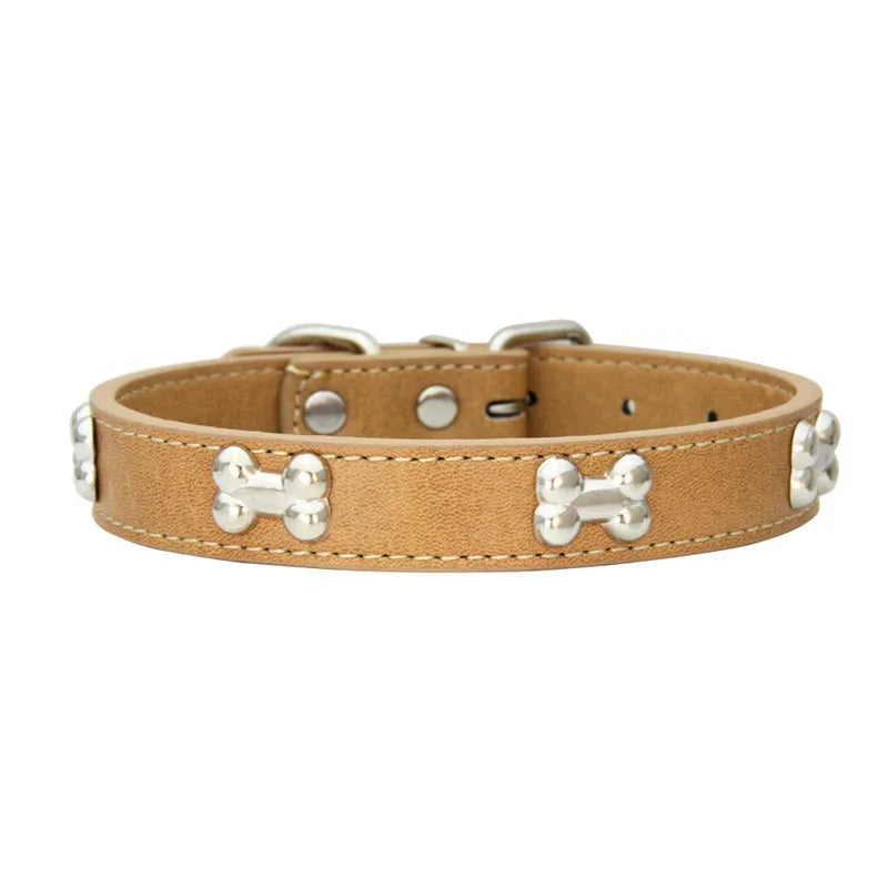 Bone Design Leather Pet Collar – Durable & Stylish Collar for Small and Large Dogs or Cats