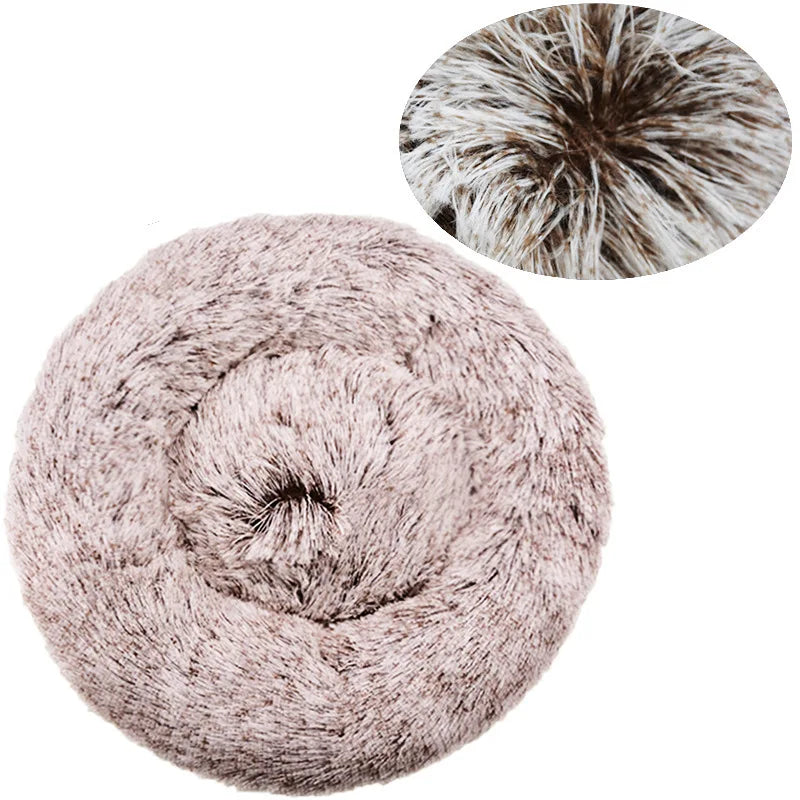 Round Plush Pet Bed – 40–90cm Super Soft Dog & Cat Bed, Winter Warm Sleeping Nest