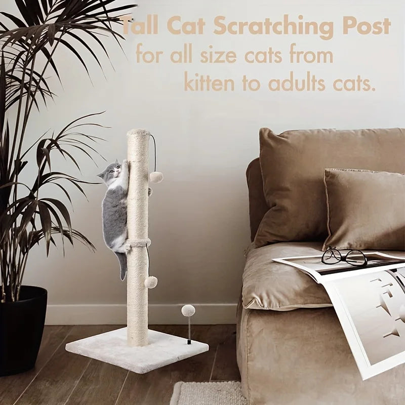 34-Inch High Cat Scratching Post – Premium Indoor Sisal Scratcher with Hanging Ball