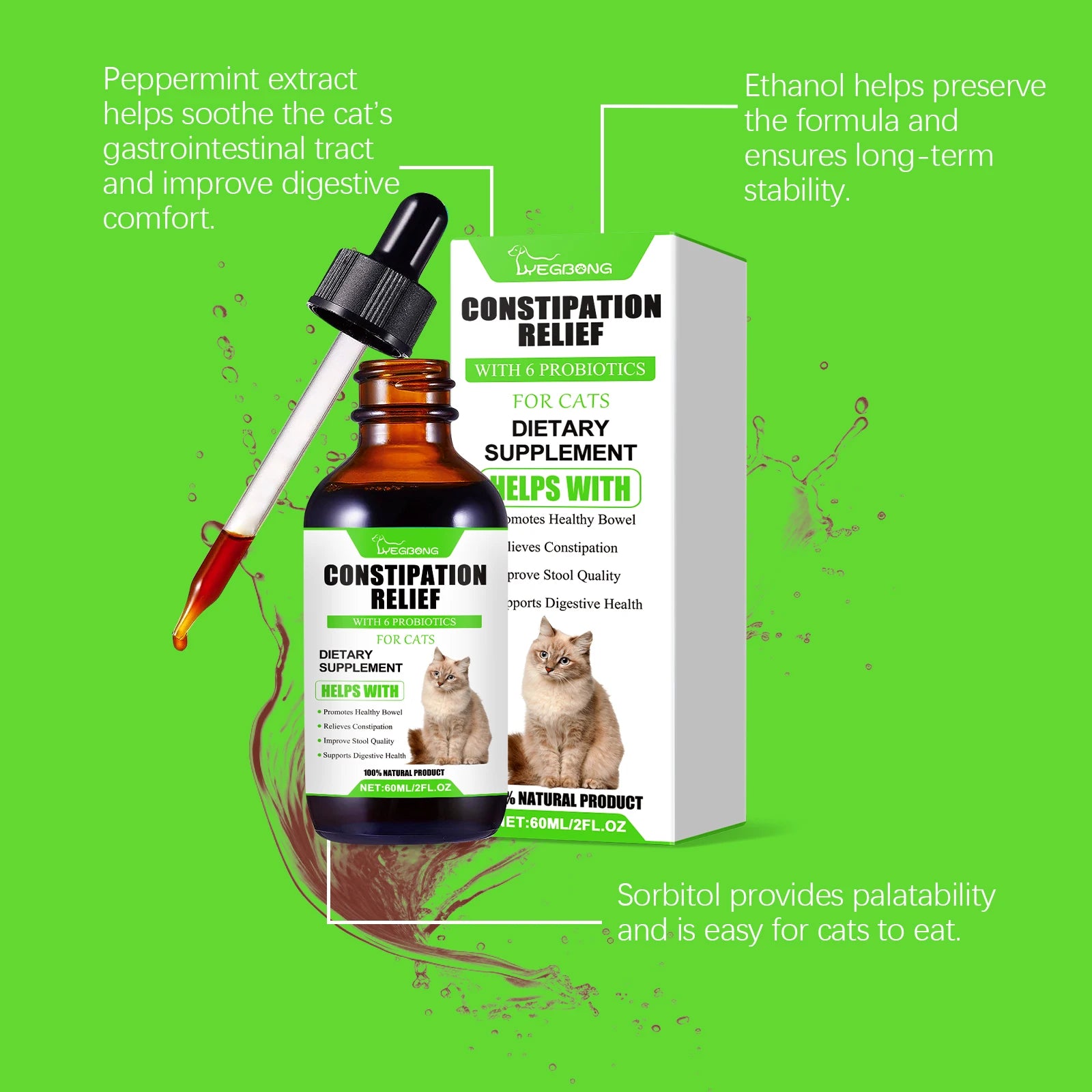 Yegbong Cat Probiotic Drops – Digestive & Immune Support Supplement | Enhances Vitality, Nutrient Absorption & Overall Health