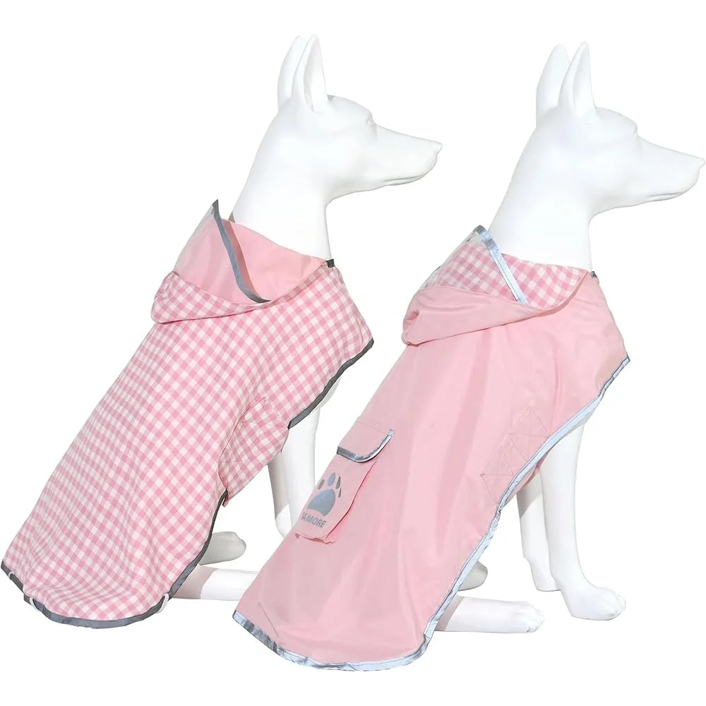 Waterproof Reversible Dog Raincoat Slicker with Reflective Trim and Hood – Leash Hole for Outdoor Use