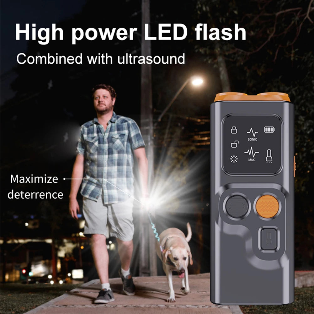Ultrasonic Dog Bark Control Device – Rechargeable with LED Flashlight