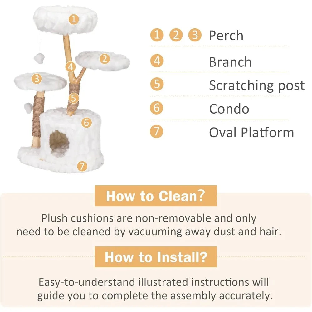 Very COZIWOW Cloud Cat Tree Tower – Modern Aesthetic Cat Furniture with Solid Natural Wood