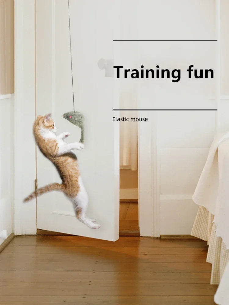 Hanging Simulation Mouse Cat Toy – Retractable Door Teaser with Scratch Rope
