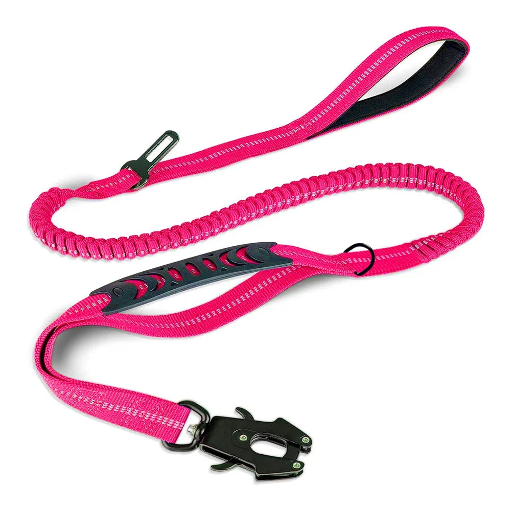 Reflective Shock-Absorbing Tactical Bungee Dog Leash with Car Seatbelt Clip – Heavy Duty No-Pull Leash for Large Dogs