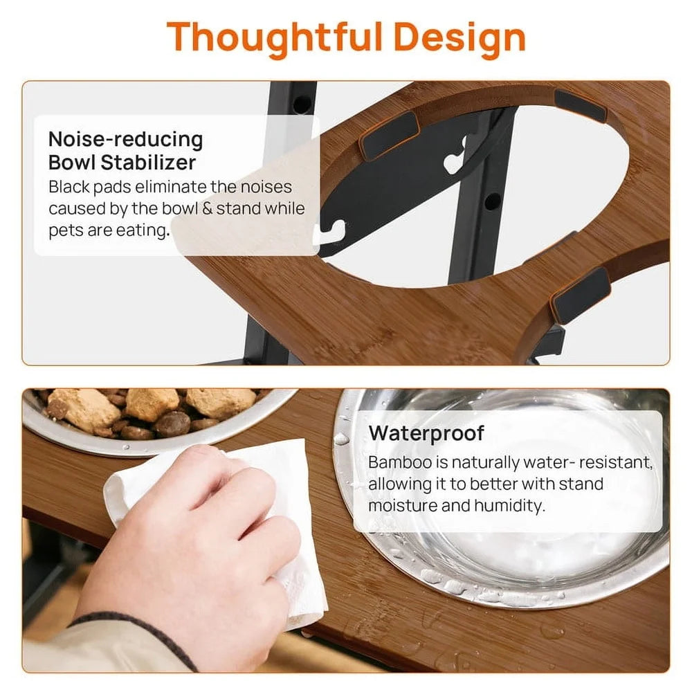 Adjustable Elevated Dog Bowl Stand – 2 Stainless Steel Bowls with Non-Slip Base