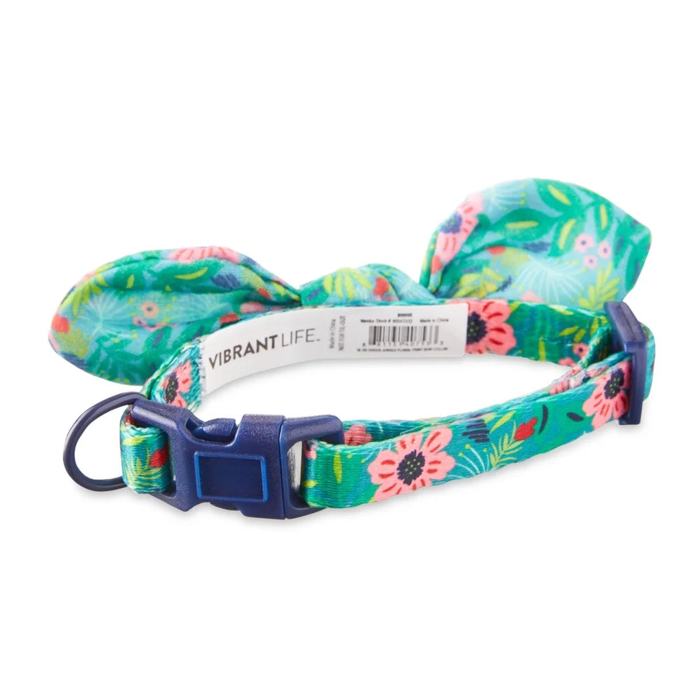 Jungle Floral Adjustable Dog Collar with Bow – XS Size for Miniature Poodles & Chihuahuas