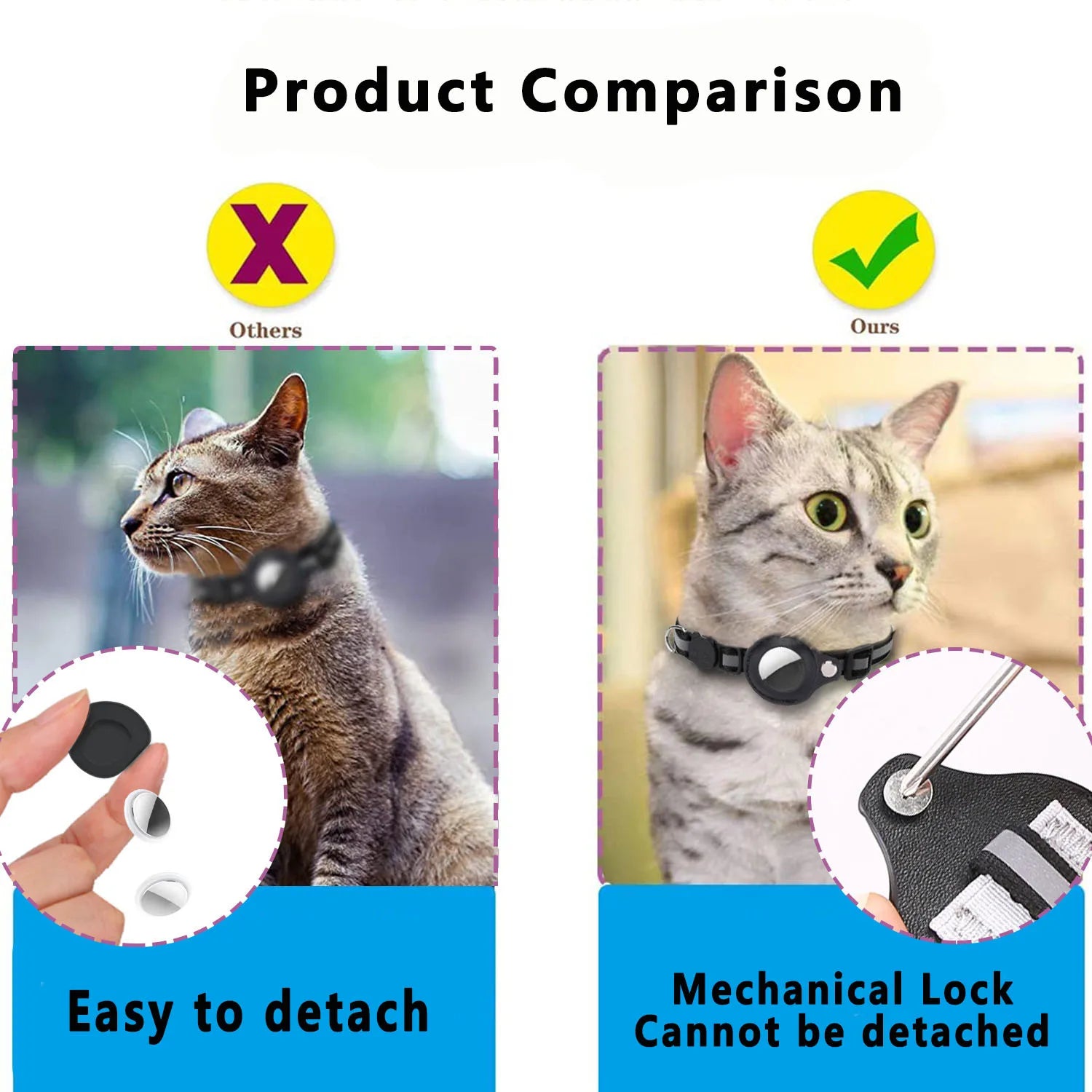 Cat AirTag Holder Collar – Breakaway Adjustable Kitten Collar with Reflective Strips, Waterproof Bell & AirTag Case