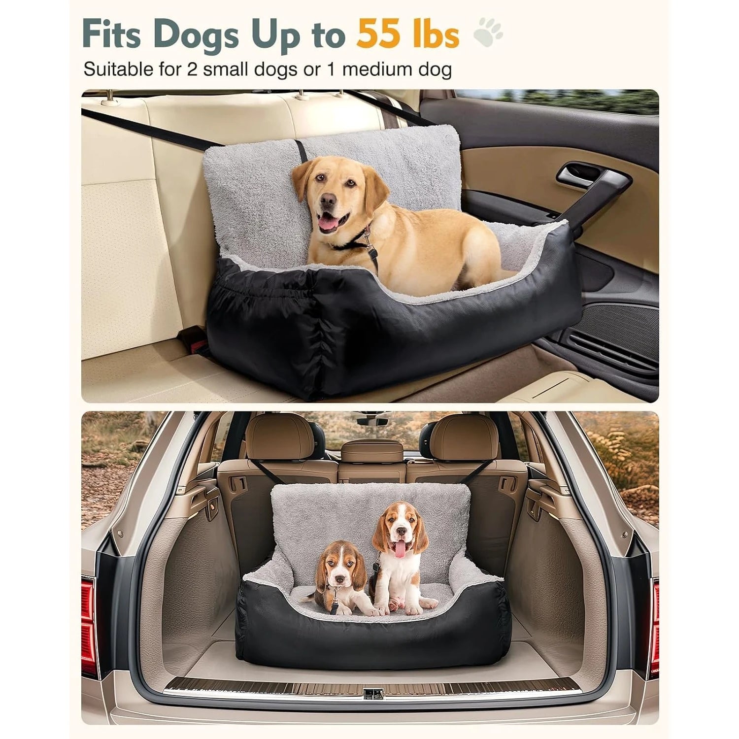 Dog Car Seat for Small Dogs – Soft Booster Seat with Storage Pockets | Fully Detachable & Washable Pet Carseat for Dogs & Cats up to 25 lbs