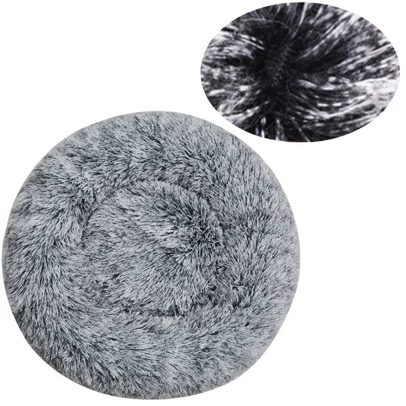 Round Plush Pet Bed – 40–90cm Super Soft Dog & Cat Bed, Winter Warm Sleeping Nest