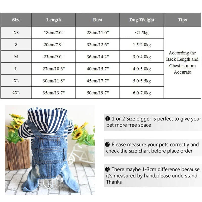 Pet Denim Jumpsuit – Dog Jeans Hoodie Jacket for Small & Medium Dogs, Vintage Blue Vest