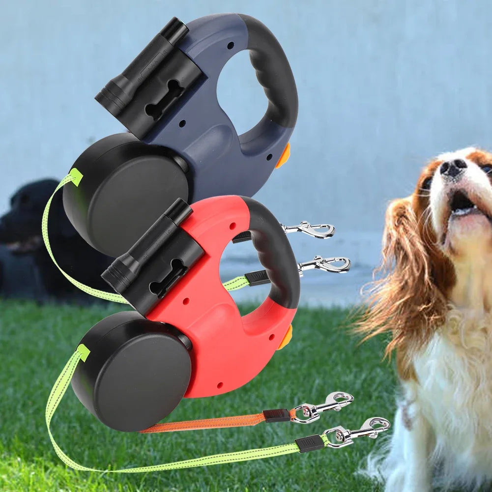 Dual Head Retractable Pet Leash with LED Light – Extendable Dog and Cat Walking Lead
