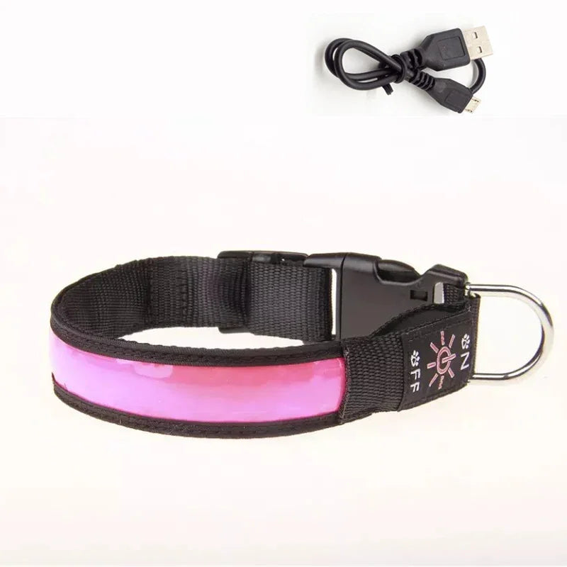 LED Glowing Dog Collar – USB Rechargeable Adjustable Flashing Safety Night Light for Small, Medium & Large Dogs