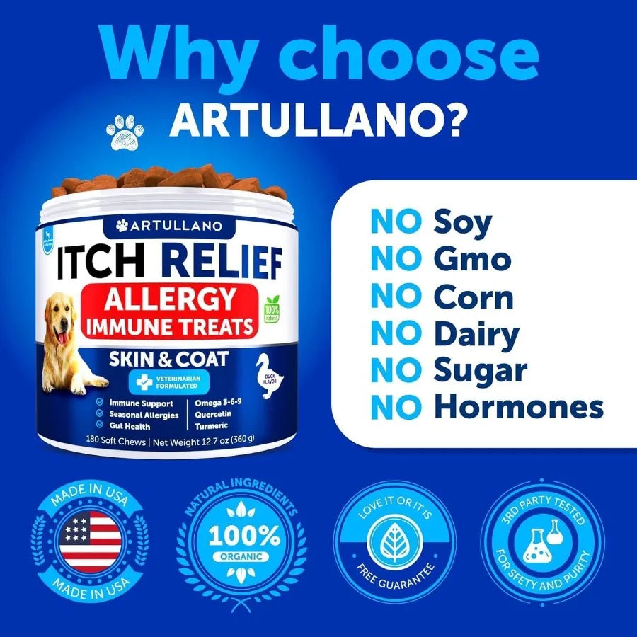 Dog Allergy Relief Chews – Omega-3 Fish Oil Formula for Itchy Skin, Hot Spots & Seasonal Allergies