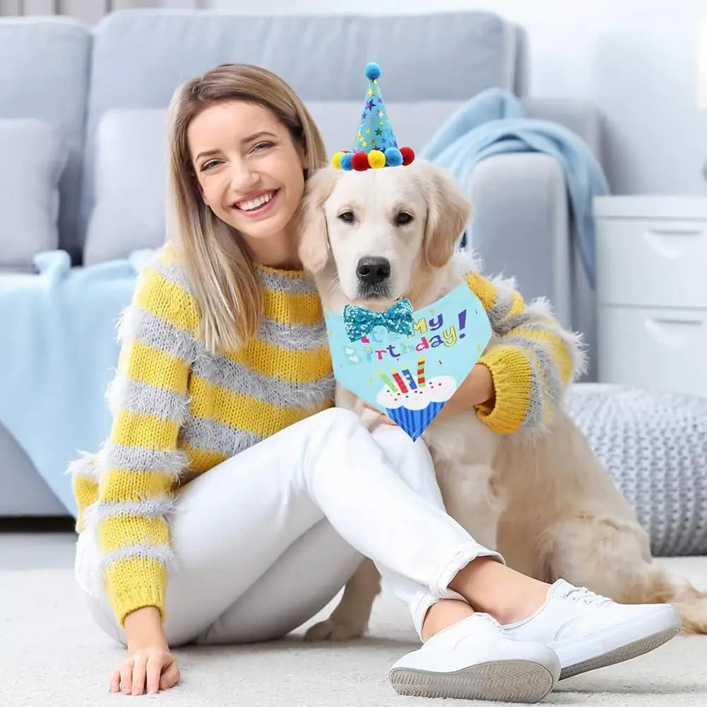 Dog Birthday Set – Hat, Scarf & Bow Tie Party Outfit for Small to Large Dogs