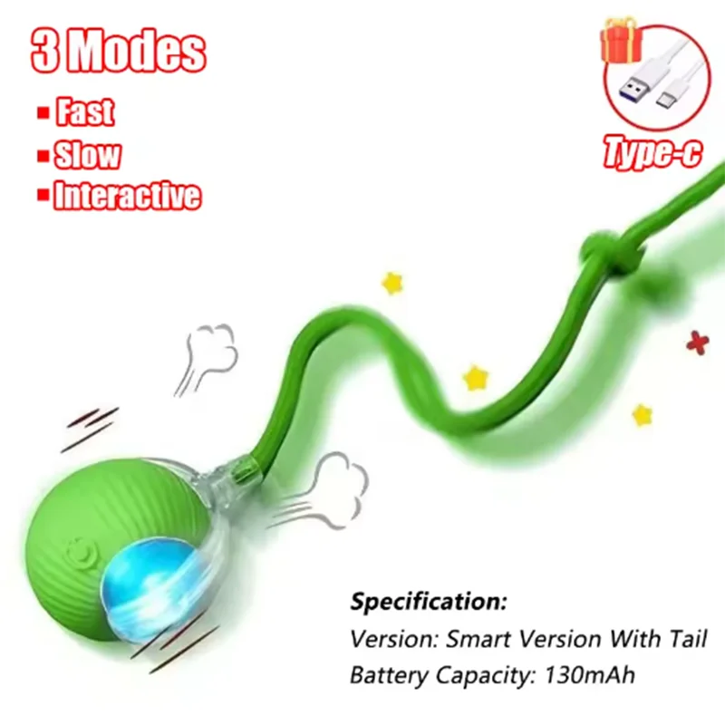 Rechargeable Cat Interactive Ball Toy – Automatic Rolling Ball with Tail for Smart Play