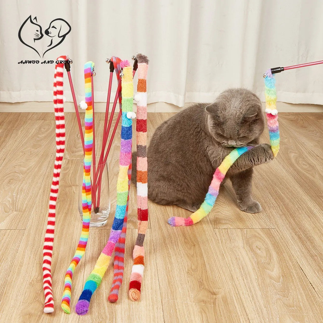 Caterpillar Cat Teaser Wand – Colorful Feather Toy for Interactive Play