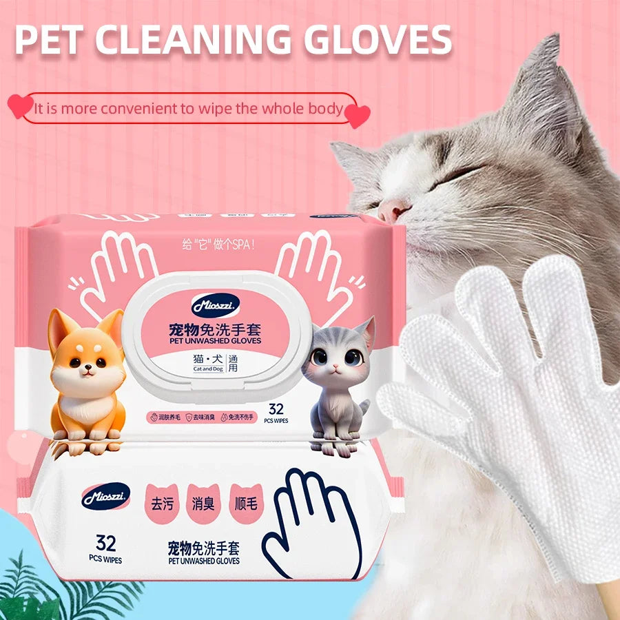 Pet Cleaning Gloves with Wipes – 50pcs 2-in-1 Grooming Scrubber & Massager for Dogs & Cats