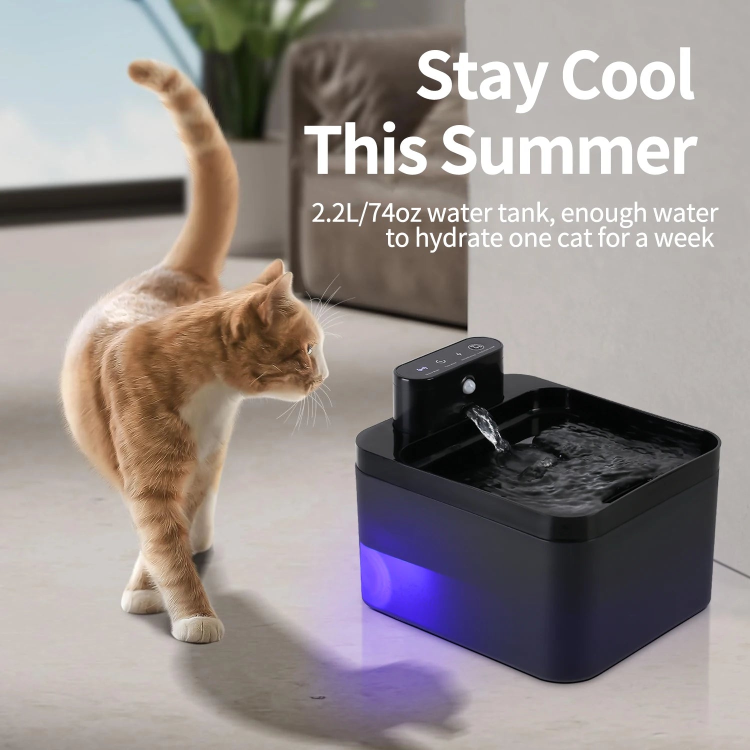 2.2L Wireless Cat Water Fountain – Battery Operated with Motion Sensor | Quiet Pet Drinking Dispenser for Cats & Small Dogs