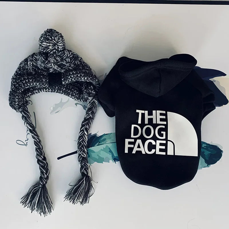 Pet Dog Hoodie – Autumn/Winter Sweatshirt for Large Dogs with “Dog Face” Text Pattern