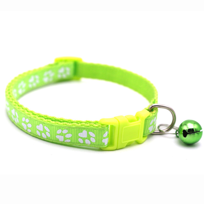 Adjustable Pet Collar with Bell – Colorful Cartoon Footprint Dog & Cat Collar for Puppies and Kittens