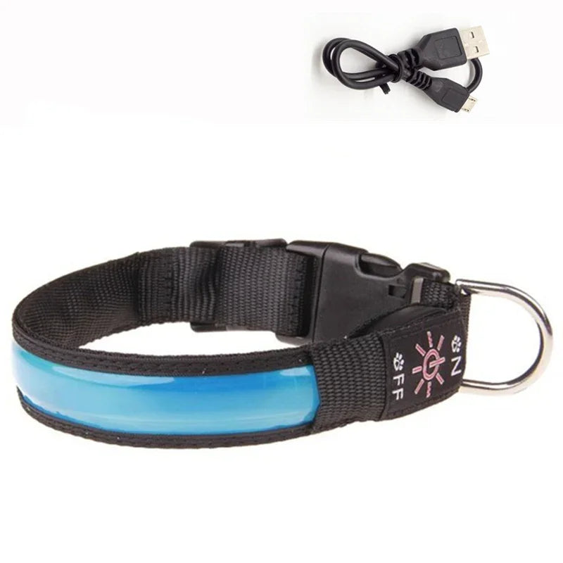 LED Glowing Dog Collar – USB Rechargeable Adjustable Flashing Safety Night Light for Small, Medium & Large Dogs