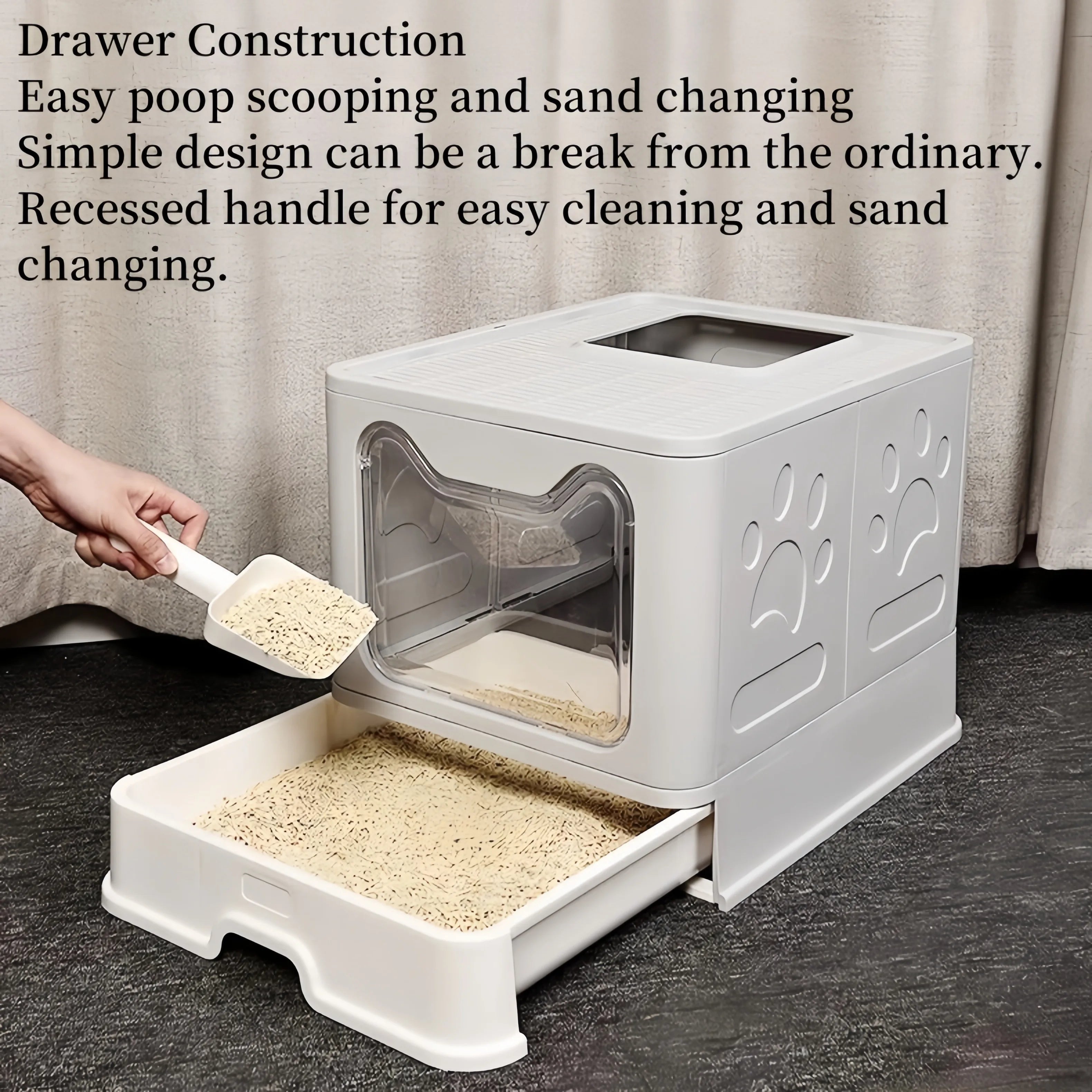 Convenient Foldable Cat Litter Box – Drawer-Style Design with Scooper for Easy Waste Management