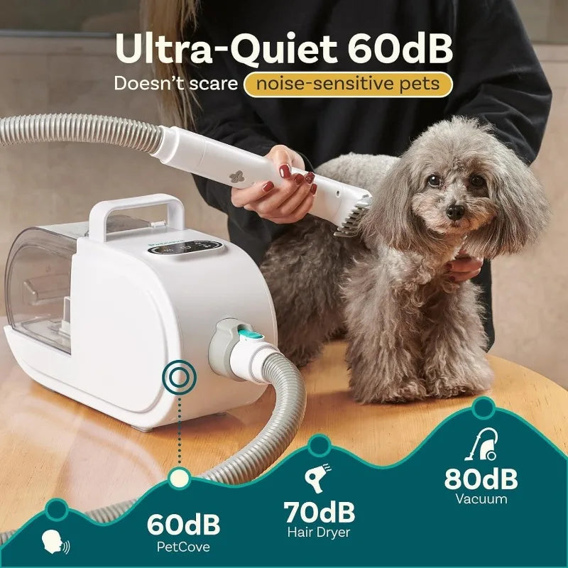 8-in-1 Dog Grooming Vacuum Kit with Hair Dryer – Low Noise 60dB, Anti-Shedding System