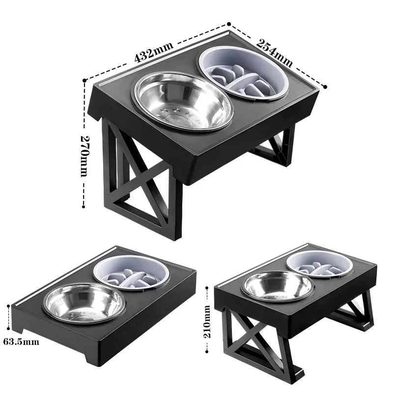 Double Elevated Dog Bowl Stand – 3 Heights Adjustable Slow Feeder for Medium & Large Dogs