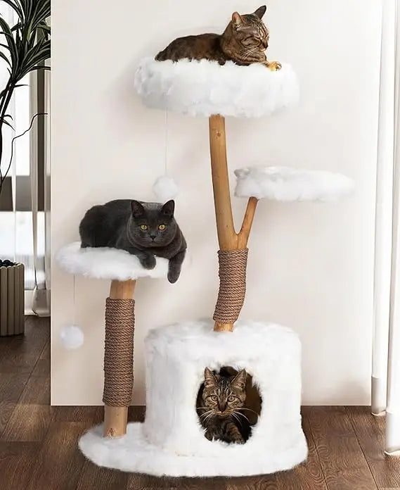 Very COZIWOW Cloud Cat Tree Tower – Modern Aesthetic Cat Furniture with Solid Natural Wood