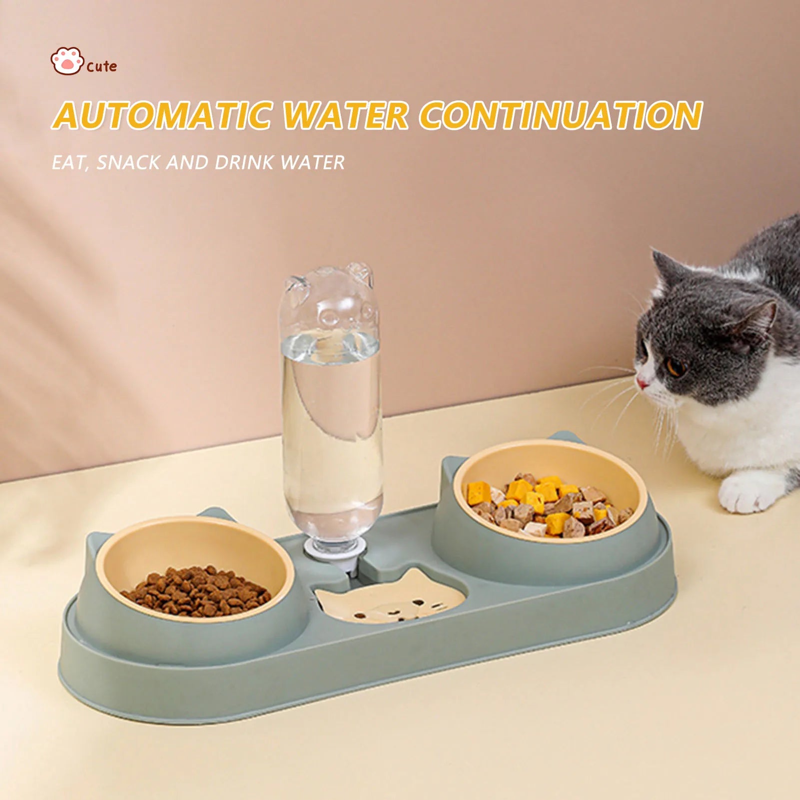 Automatic Pet Cat & Dog Feeder Bowl with Water Fountain – Double Raised Stand Dish for Cats & Small Dogs
