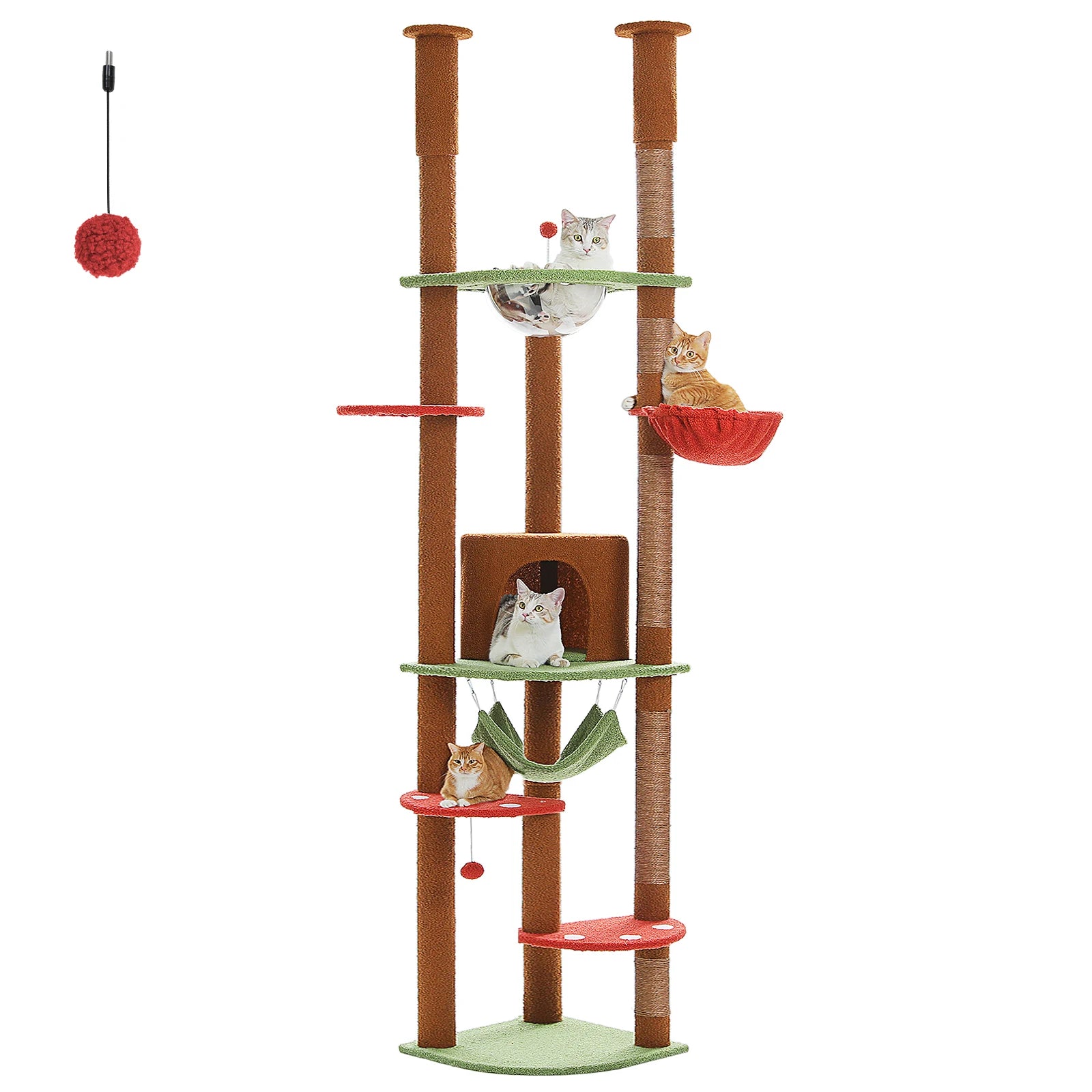 Adjustable Floor-to-Ceiling Cat Tree Tower – Tall Indoor Cat Furniture with Hammock, Cozy Condo & Sisal Scratching Posts