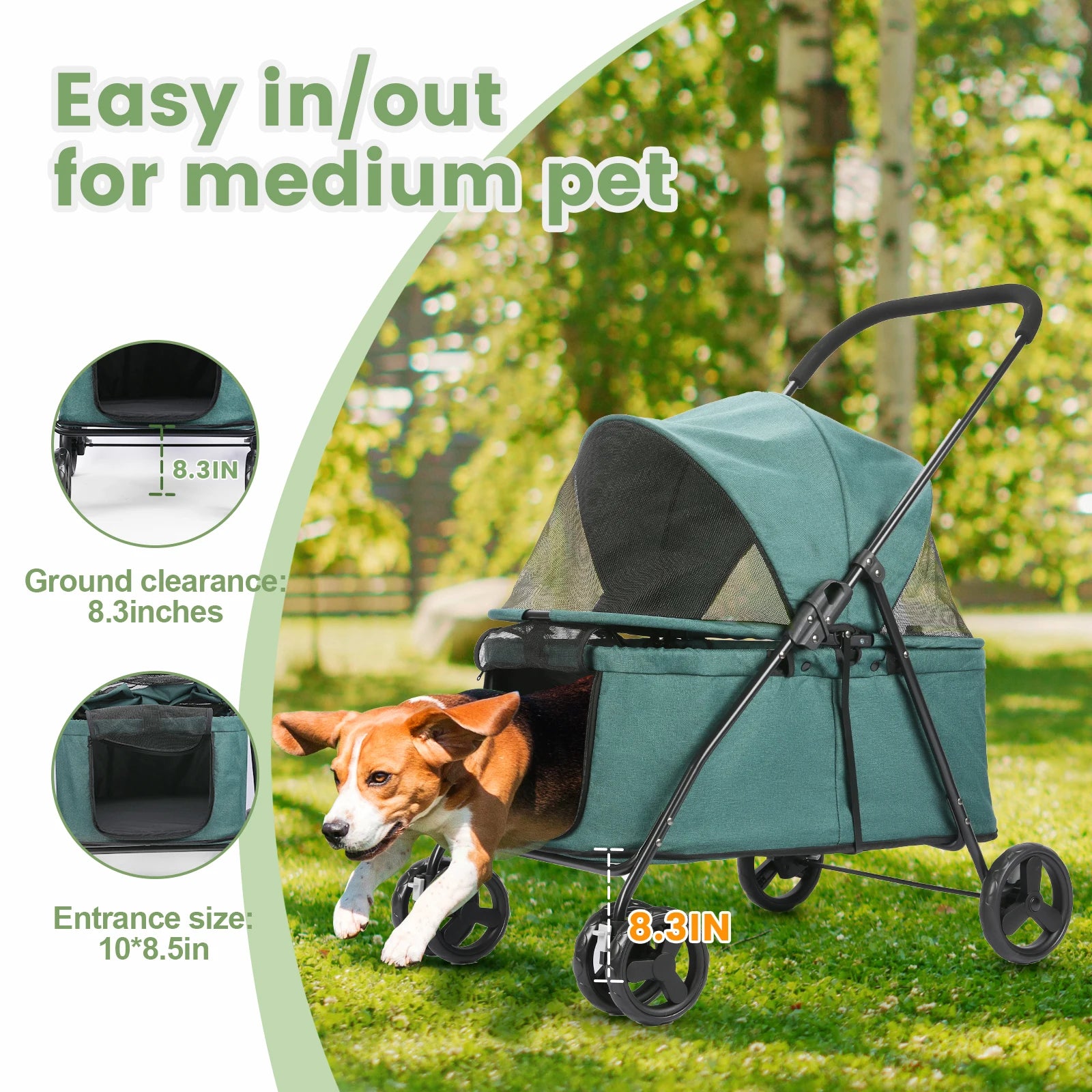 Wedyvko Luxury 80 lbs Pet Stroller – 4-Wheel Foldable Dog Stroller with Brakes, Dark Grey