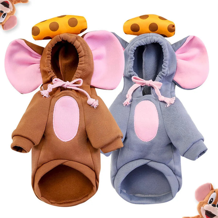 Mouse Hoodie Pet Costume – Funny Winter Cosplay Outfit for Dogs & Cats