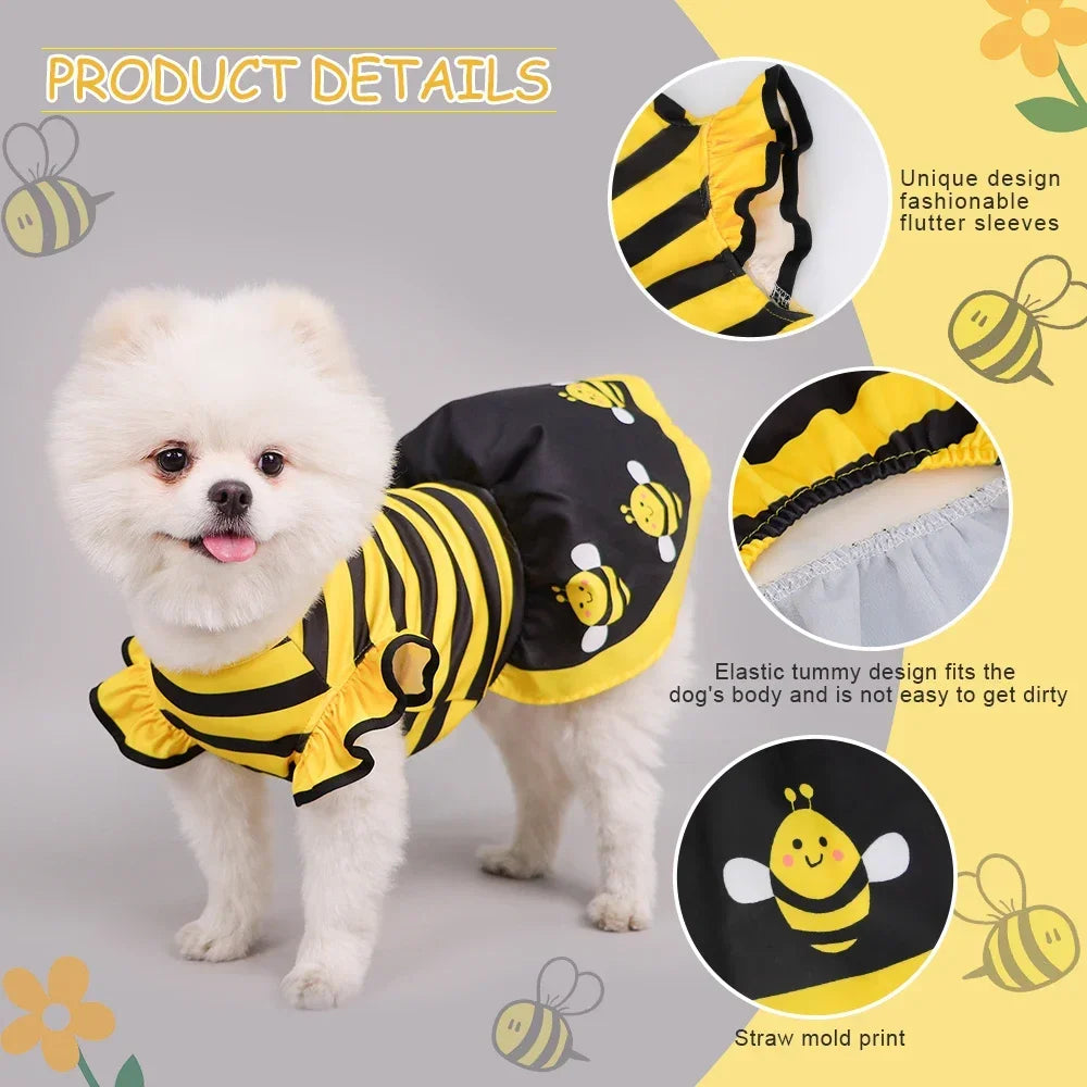 Dog Bee Costume – Cute Bumble Bee Dress for Dogs, Cats & Puppies, Halloween & Party Pet Outfit
