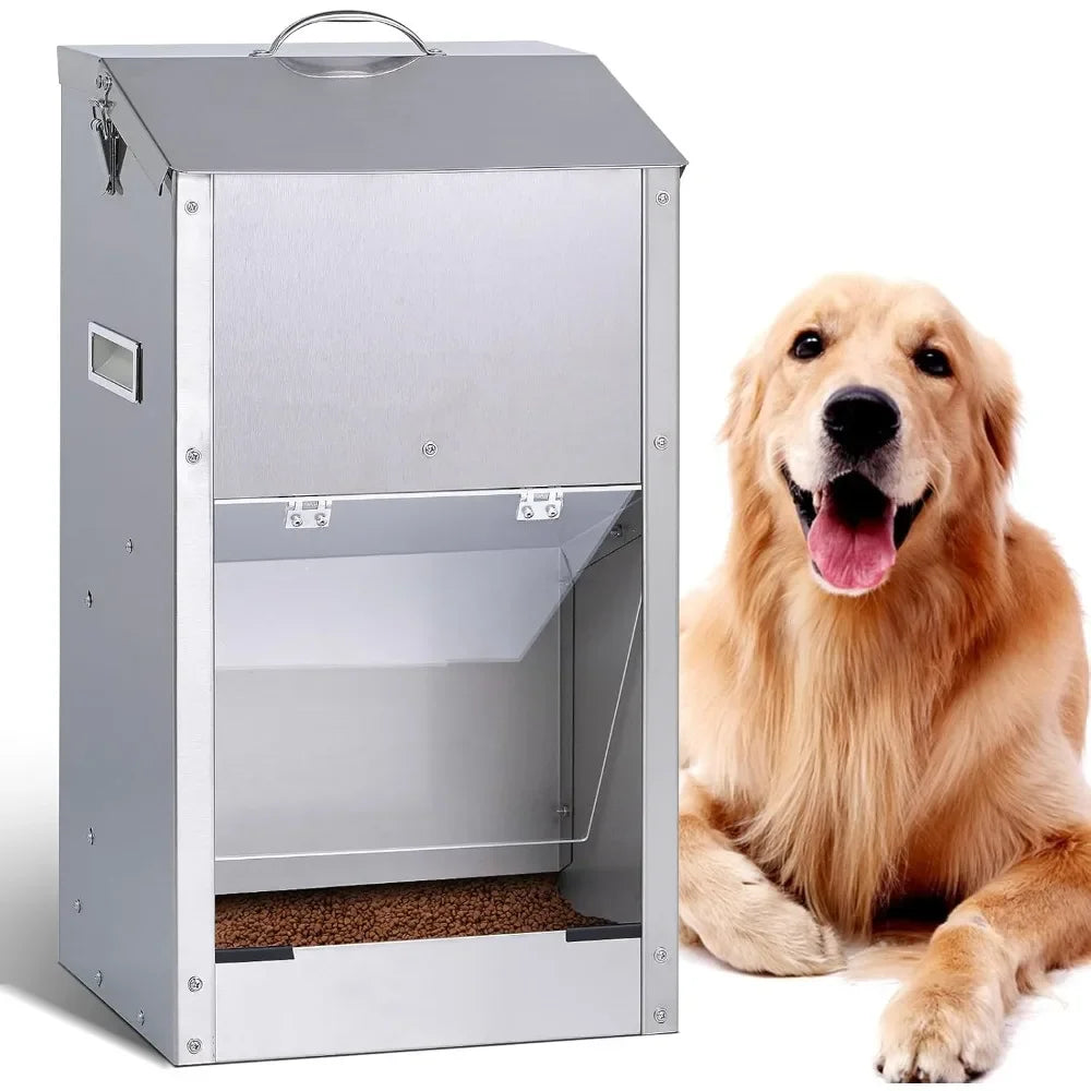Automatic Dog Feeder – 25lbs Large Capacity Stainless Steel Gravity Pet Feeder for Large Breeds