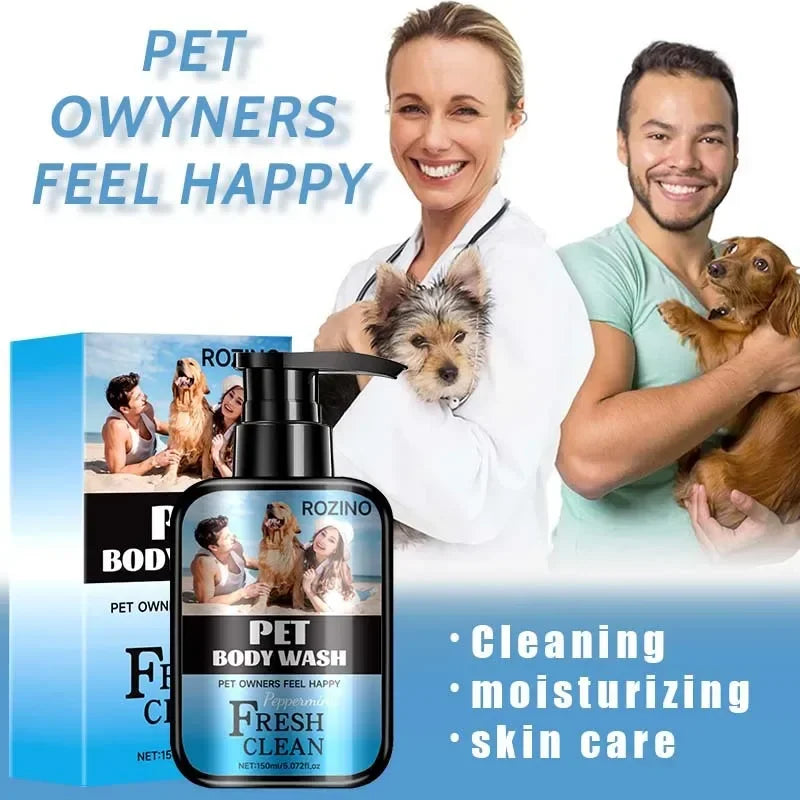 Cat & Dog Shower Gel Shampoo – 150ml Cleaning & Deodorizing Formula | Itch Relief, Mite Removal, Long-Lasting Fragrance