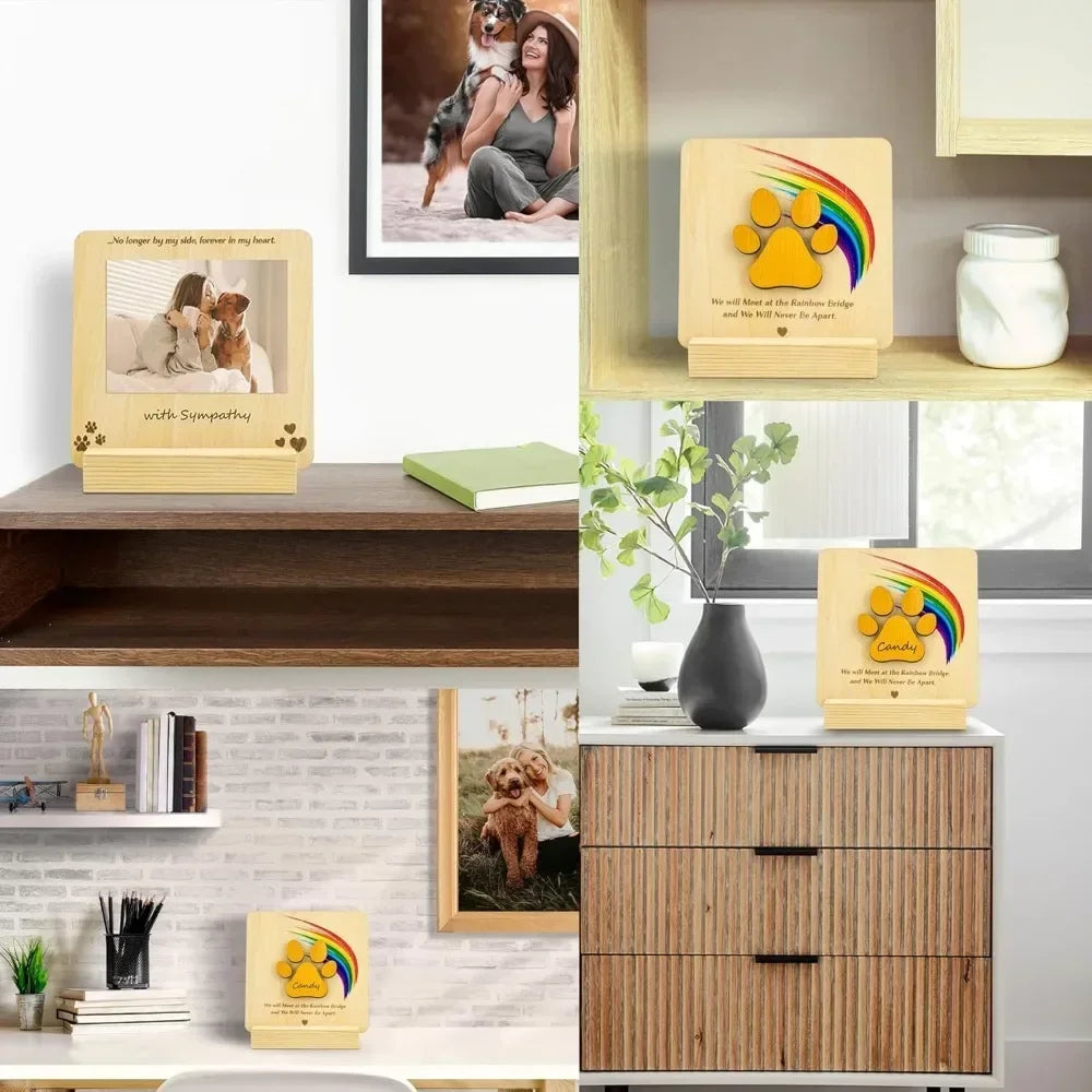 Rainbow Bridge Pet Sympathy Card – Wooden Dog Memorial Gift with Envelope, Keepsake Remembrance
