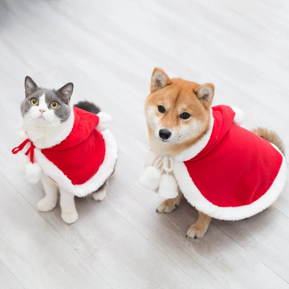 Christmas Pet Cloak – Santa & Elk Cosplay Hoodie Costume for Cats & Small Dogs
