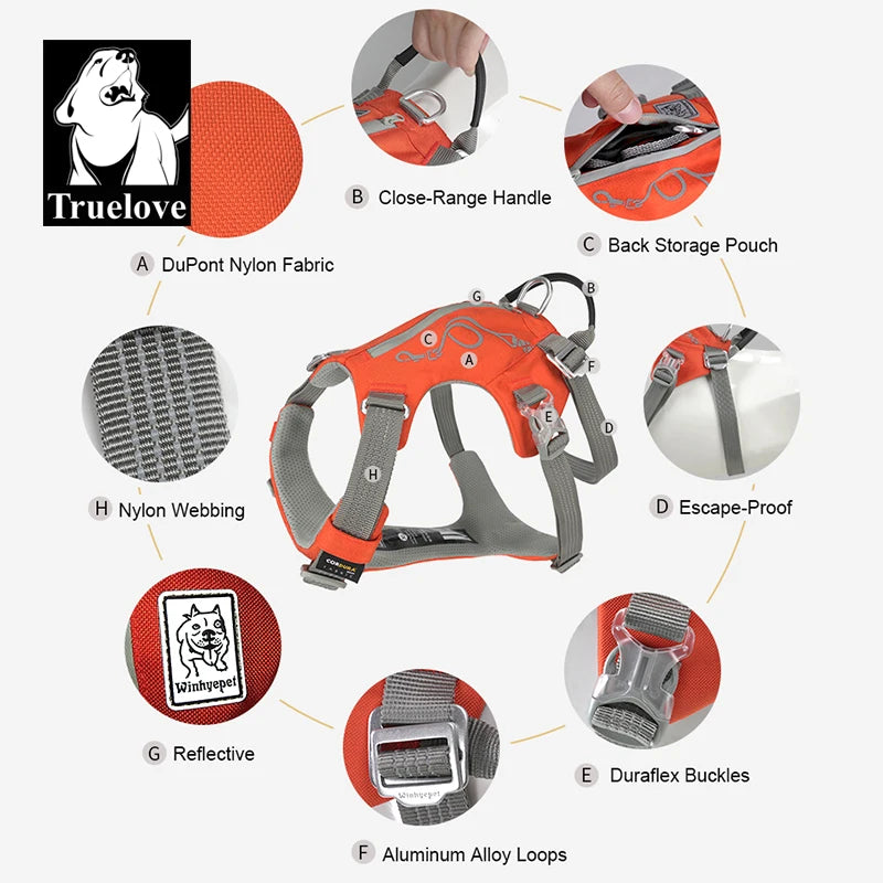 TRUELOVE Escape-Proof Tactical Dog Harness – Training Vest with Zipper Pocket & Control Handle