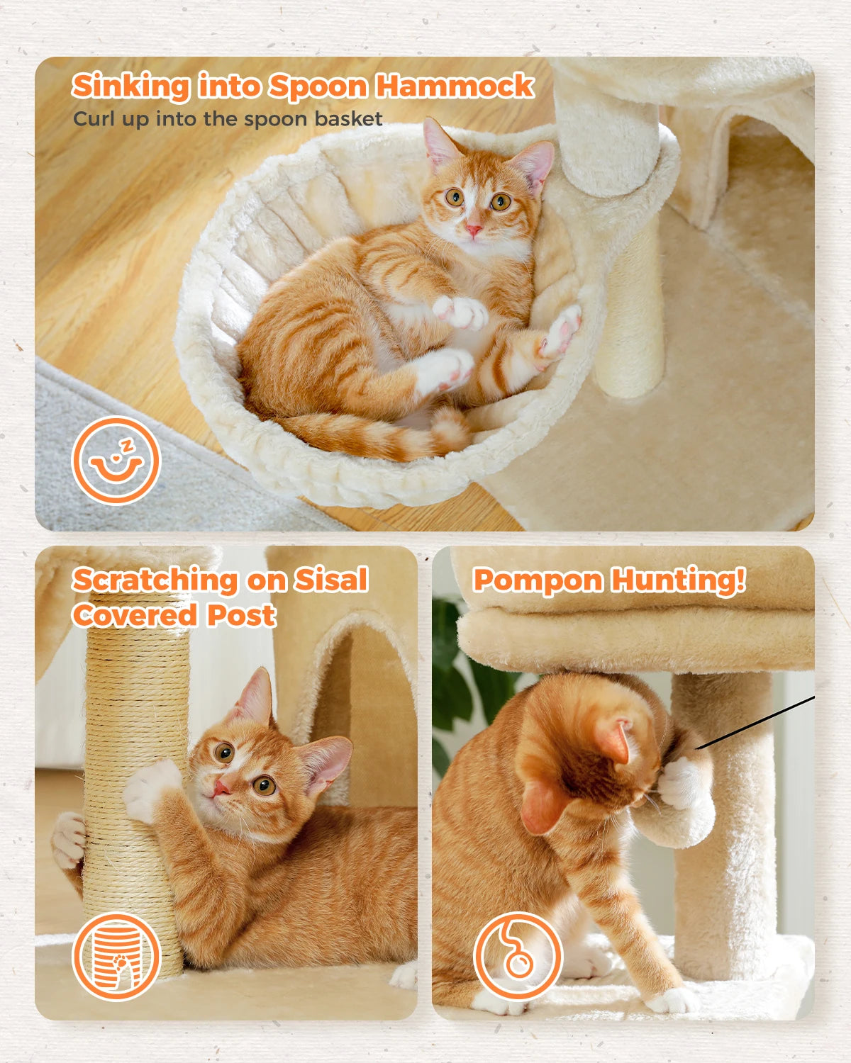 Cat Tree Tower for Indoor Cats – 2 Styles Cat Activity Center with Scratching Posts, Large Hammock & Removable Top Perch (Grey)