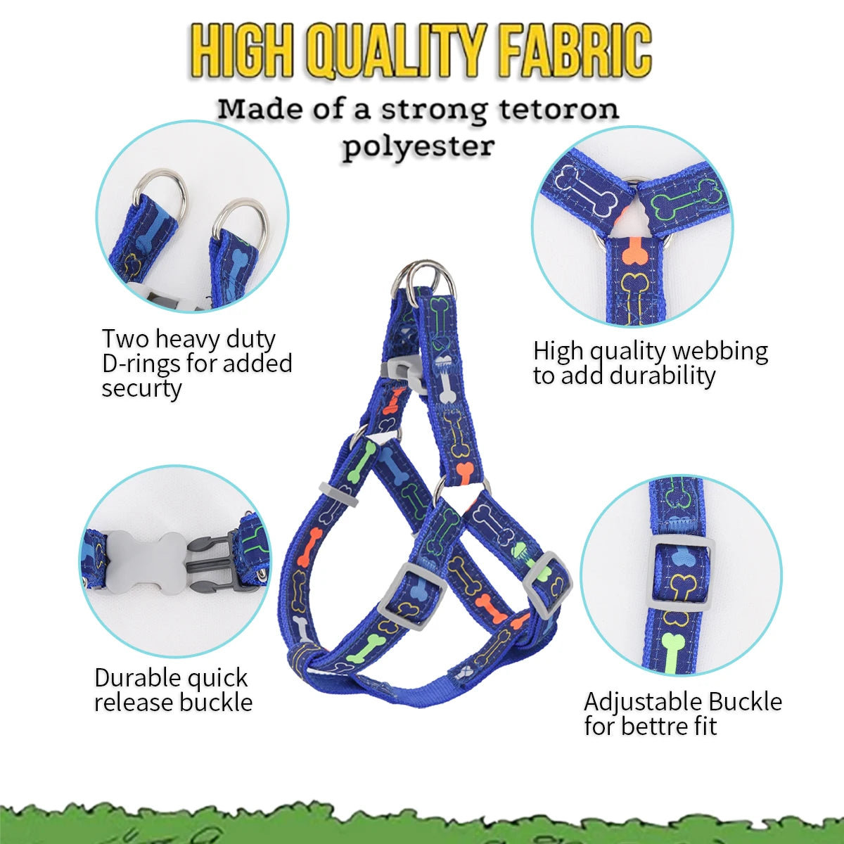 Colorful Bone Tripod Dog Harness – Adjustable Pet Harness for Indoor & Outdoor Use (1PC)