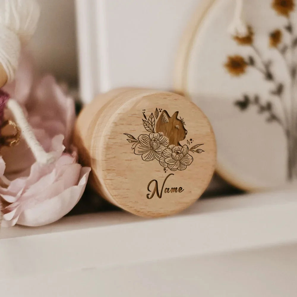Custom Cat Memorial Box – Wooden Carved Keepsake with Butterfly Print for Pet Hair & Tooth Storage