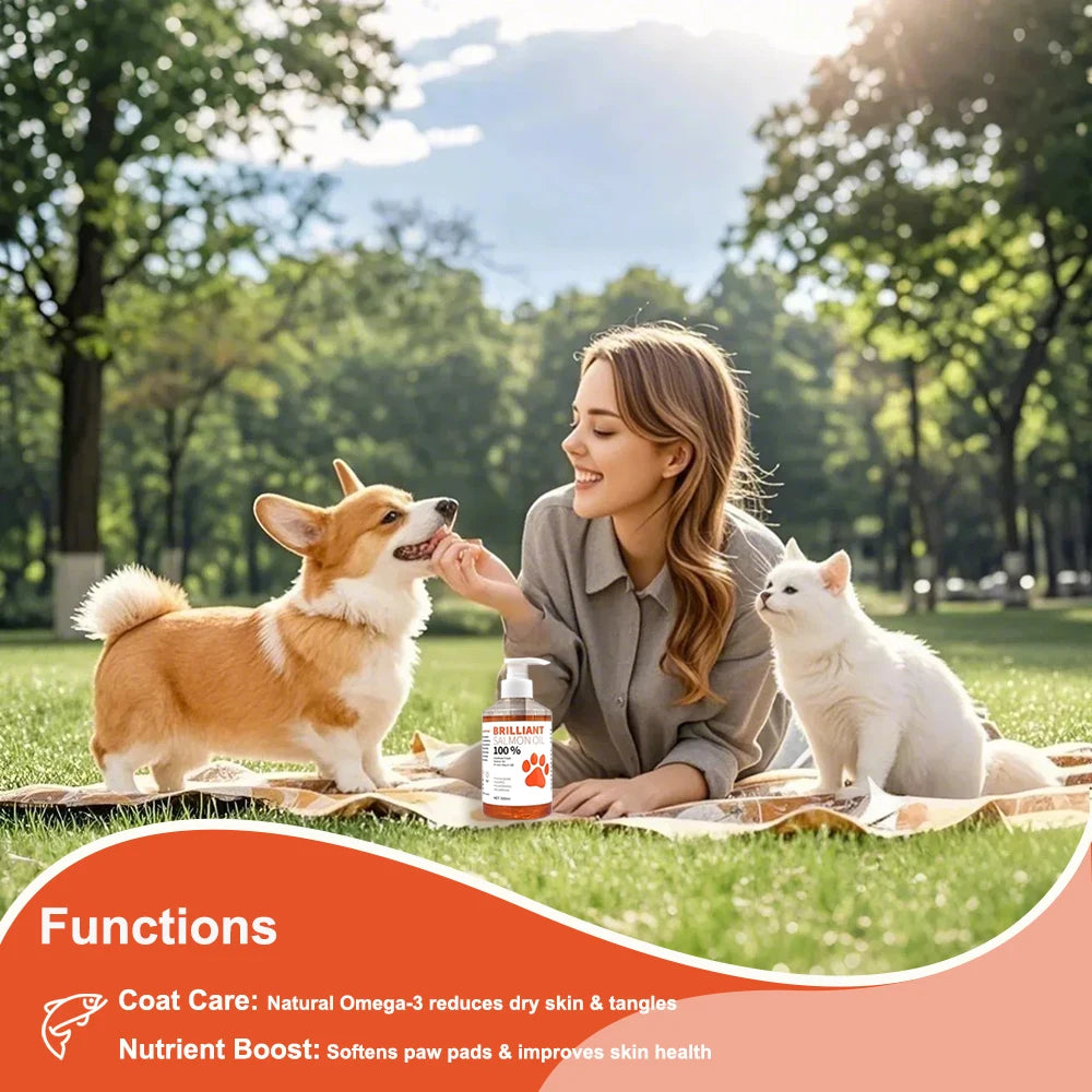 Human-Grade Salmon Oil for Dogs & Cats – Omega-3 Fatty Acid Supplement (100ml–500ml)