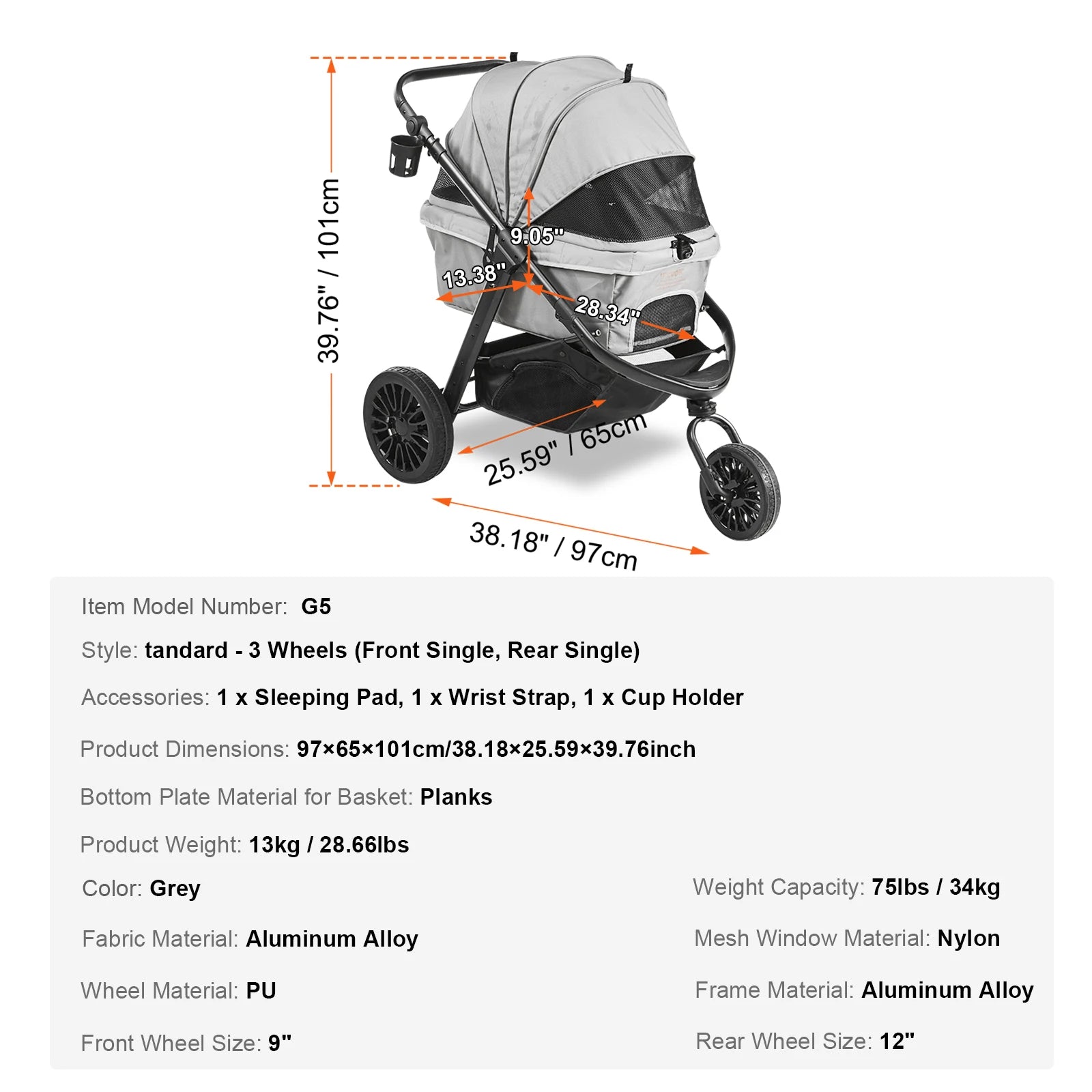 SucceBuy Lightweight Pet Stroller Carrier for Dogs & Cats – Travel-Friendly, 360° Rotation, Brakes, Cup Holder