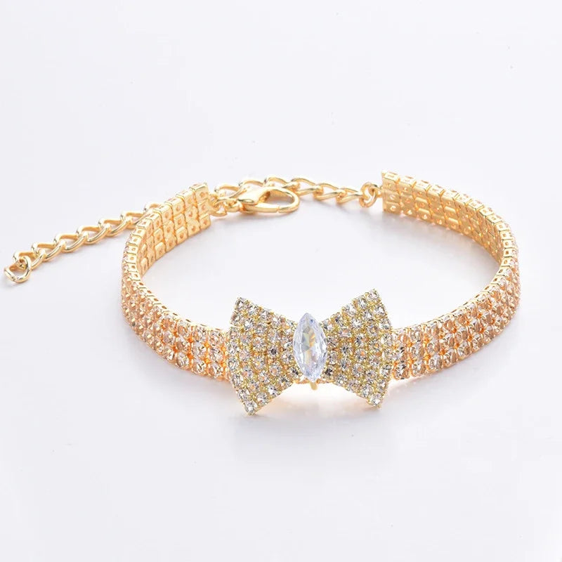 Luxury Adjustable Pet Necklace – Cat & Dog Collar with Diamond Zircon Bone Pendant