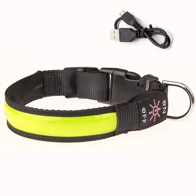 LED Glowing Dog Collar – USB Rechargeable Adjustable Flashing Safety Night Light for Small, Medium & Large Dogs