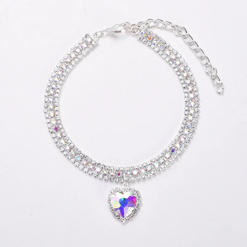 Luxury Adjustable Pet Necklace – Cat & Dog Collar with Diamond Zircon Bone Pendant