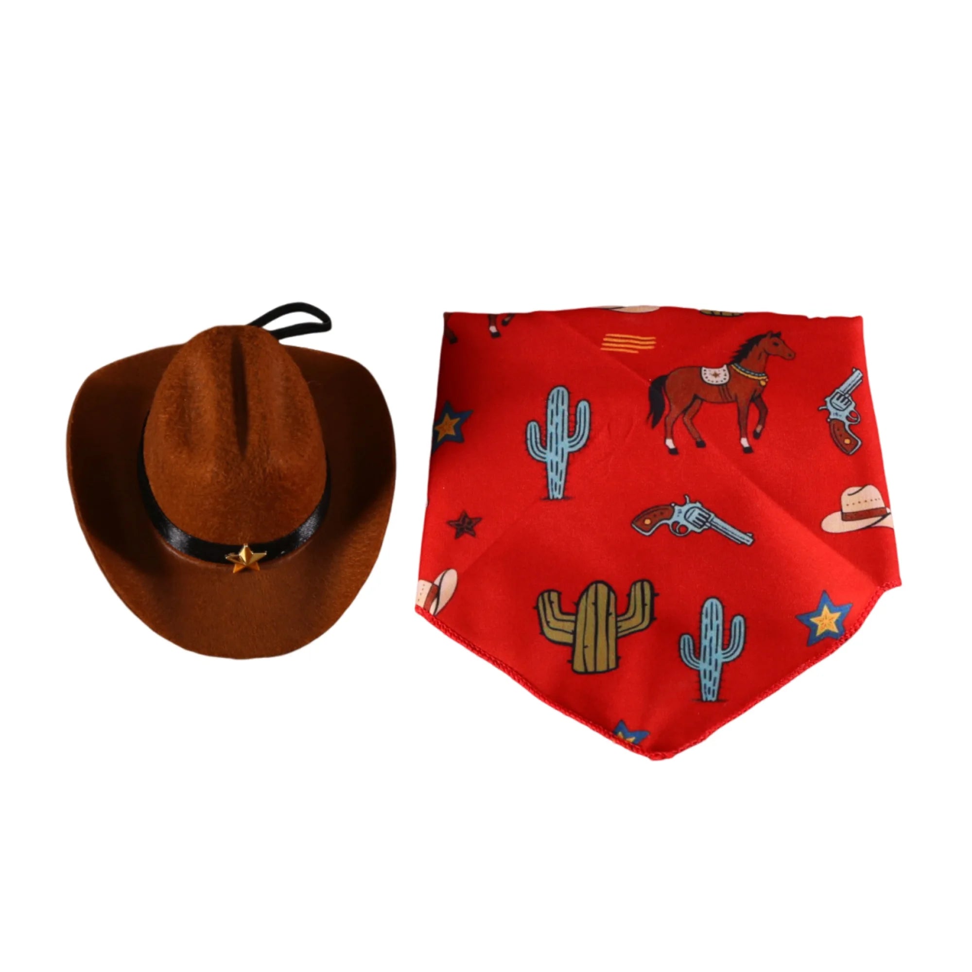 Dog Cowboy Costume – Wild West Hat & Paisley Bandana Set for Small Pets Halloween